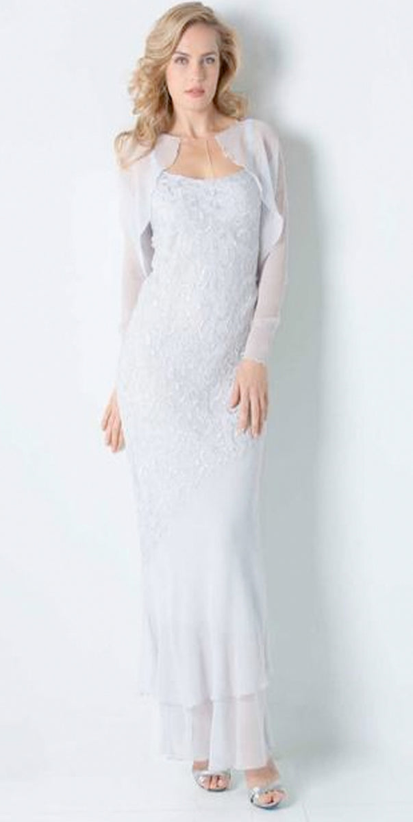 Embroidered Silk Plisse Dress & Bolero - D8012 | Sara Mique Evening Wear
