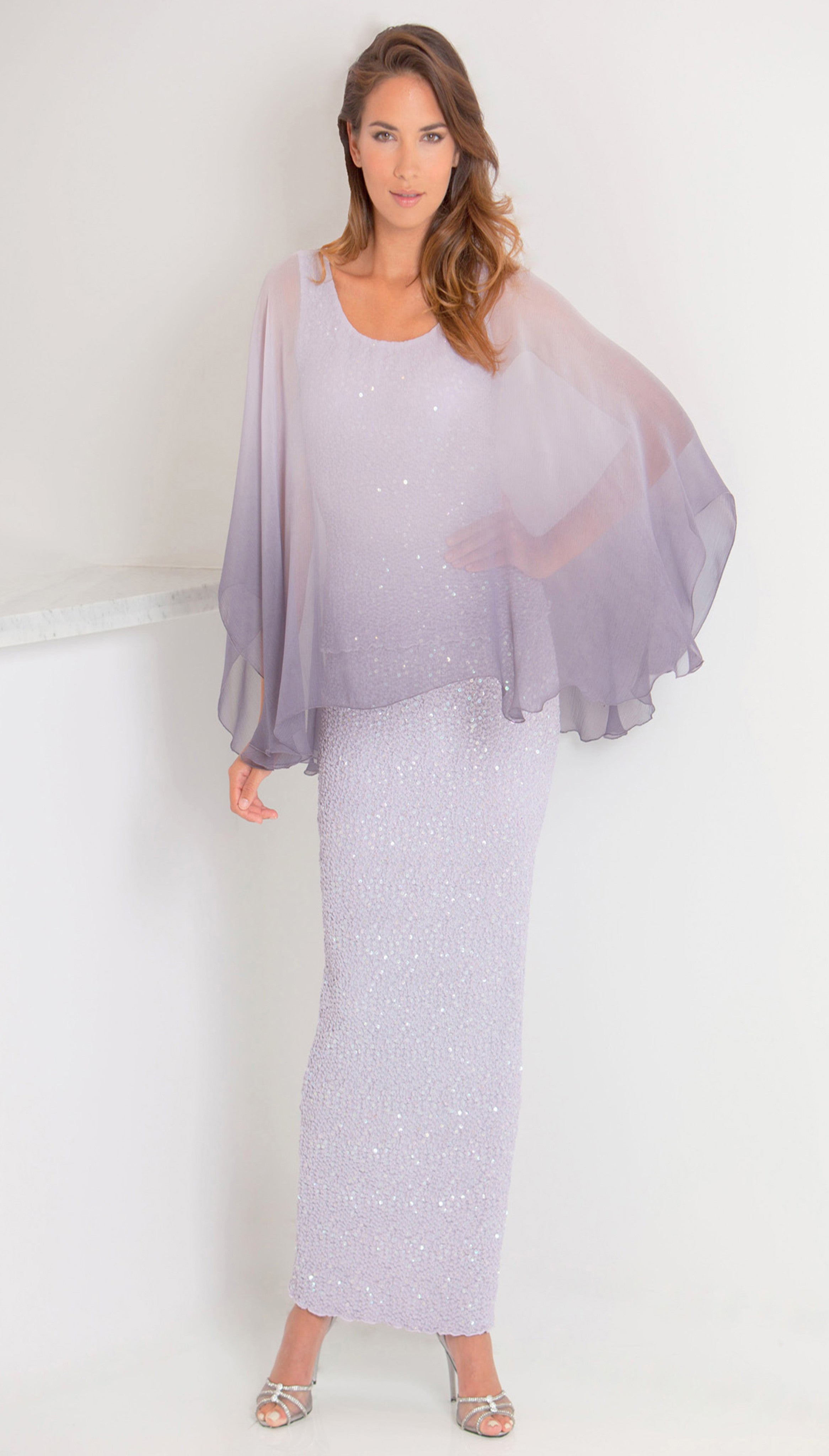 Silk Sequin Pucker Blouse with Overlay. Paired With Sequin Pucker Skirt - B1520 OMSC/S1530SC - Sara Mique Evening Wear