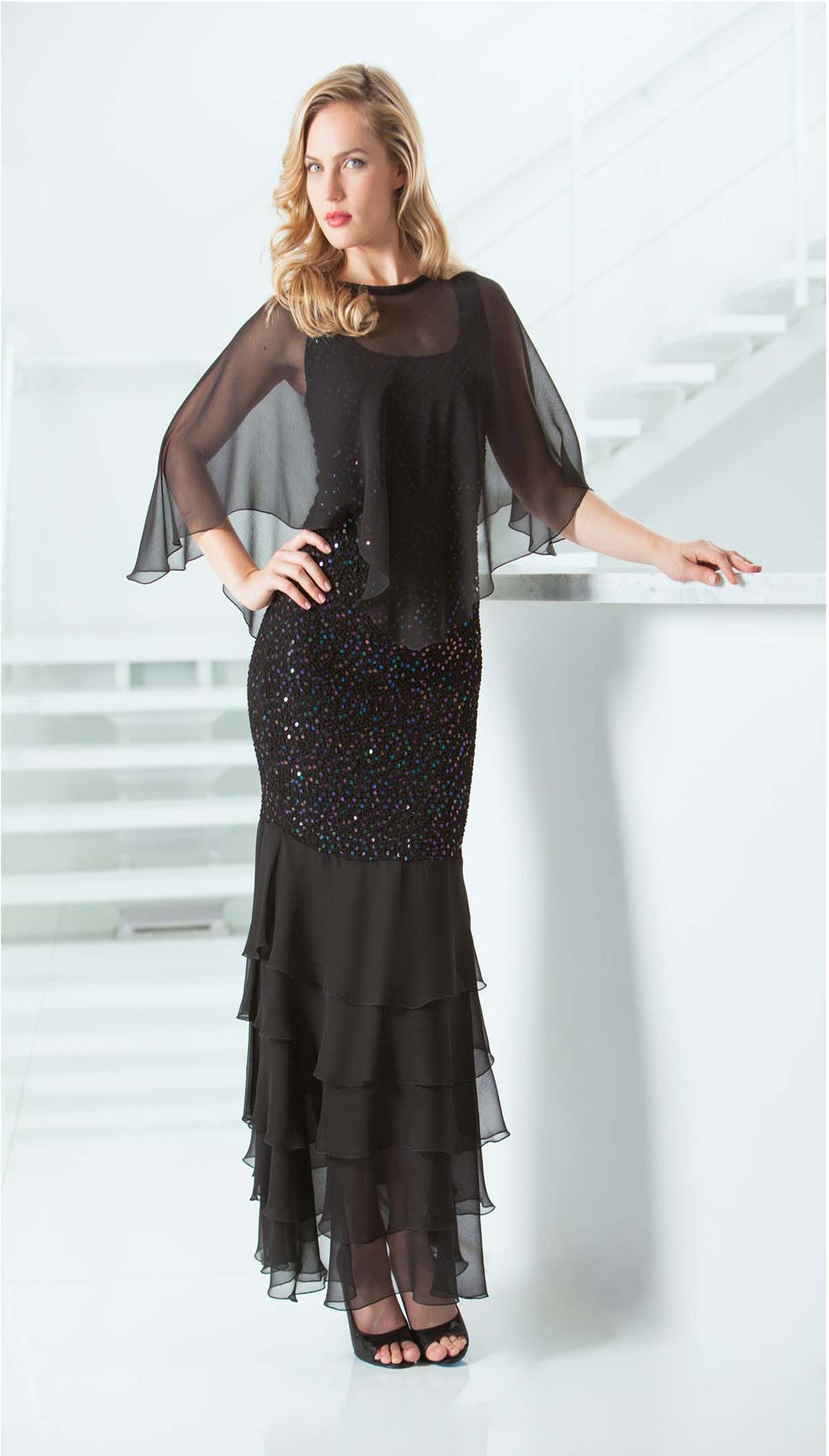 Silk Plisse' Pucker Dress  & Float Set -  D1598 / Float 1598 - Sara Mique Evening Wear