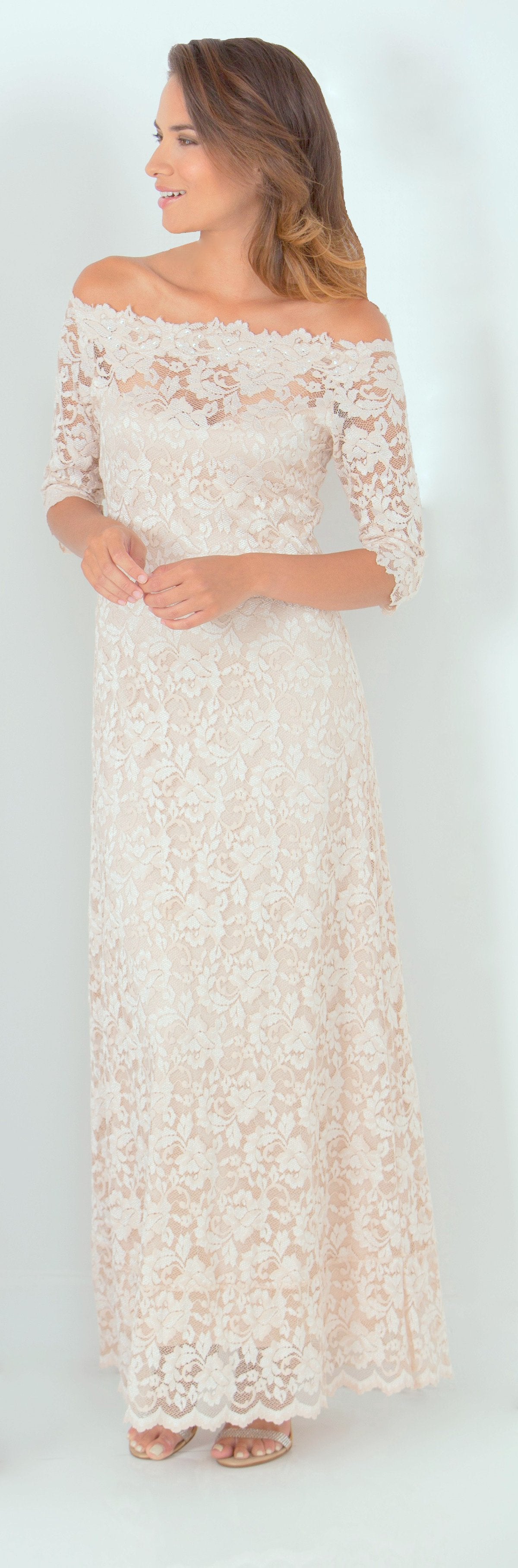 French Flower Lace Full Length Dress - Sara Mique Evening Wear
